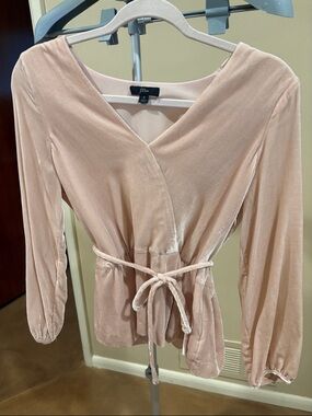 J. Crew Blush Pink Velvet Wrap Blouse with Tie Waist